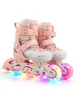 Kids Roller Blades Ages 3-16 Inline Skates Adjustable For Girls   Medium Pinky
