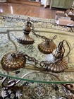 Antique Pair  Bronze Spanish Hanging Electric Light Fixtures For Restoring Parts