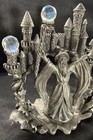 Vintage Pewter   Crystal Wizard Castle Fantasy Sculpture