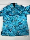 Vintage Chinese Silk Reversible Mandarin Collar Blue Jacket Floral Size Large