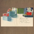 Unused Vintage Artistic Card Christmas Greetings Card  Cute Kittens Toy Train