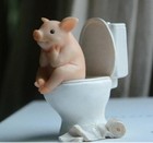 Baby Cute Pig On Toilet Statue Fairy Sculpture Tabletop Figurine Home Decor Gift