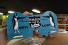 Rare 1950s Penn-guin Motor Oil  Painted Metal Plate Topper Metal Sign Penguin
