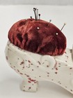  Vintage White burgundy  Shoe Pin Cushion 
