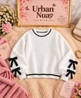 Contrast Bow-tie Sleeve Crew Neck Sweater