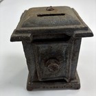 Vintage Cast Iron Still Bank Safe Deposit Coin Box Metal Combination Antique