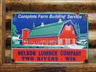 Vintage Nelson Lumber Porcelain Sign Wisconsin Wood Farm Barn Timber Building