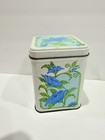 Vintage Small Floral Tin Canister Blue Green Metal Storage Box Kitchen Retro