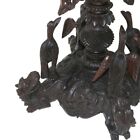 Antique Anglo Indian Carved Figural Bird  Floral   Foliage Rosewood Table 19thc