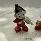 Vintage Mid Century Ceramic Christmas Pixie Elf Elves Violin Saxophone Set Of 2