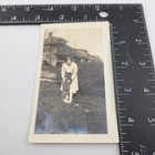 Photo Lady Women Holding Dog Snapshot Portrait  House Yard C1950s Vintage