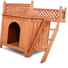 Dog House Wood Room Puppy Pet Shelter Kennel Bed Indoor Outdoor W Balcony Wooden