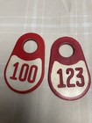 Vtg Lot Of 6 Cow Number Ear Tags Double Sided Plastic Red   Black