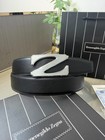 Zegna Black Leather Silver Z Buckle Belt Size 90