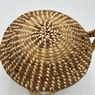 Vtg Gullah Sweetgrass Woven Basket Handle W lid 8    Carolina Two Tone