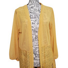 Ember Mustard Gold Yellow Long Flowy Kimono Lace Detail Short Sleeve Wrap Medium