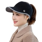 Inogih Beanietail Cap Warm Knit Hat For Women Messy High Bun Medium Black-knit