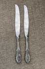 2 Lg Wallace Rose Point Sterling Silver Dinner Knives 9 3 4  W Stainless Blades