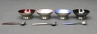 Meka Sterling Silver Set 4 Vtg Enameled Salt Cellars Spoons Guilloche Denmark