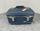 American Tourister Vtg Mcm Blue Train Case Travel Luggage With Mirror Tag 2 Keys