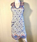 Vintage Full Apron With Pocket 1950s Clean Unstained White Blue Pink Classic S m