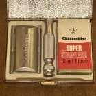 Vtg Gillette Golden Razor W Blades Case Mirror Shaving Travel Blades Set Lot F1