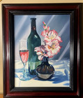 Original Still Life Oil Ptg  By  Fran T  Elegant Table Setting  Wine   Gladiolis