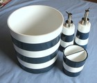 Pottery Barn Kids Blue Stripe Bathroom Trashcan Soap Toothbrush 4-piece Set Guc