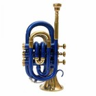 Pocket Trumpet 3 Valve Blue Brass Plated With Case And Mouthpiece 