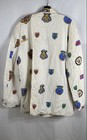 Vintage 80s Naf Naf Paris Quilted Crest Print Blazer Jacket Made France Sz L xl