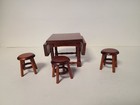 Vtg Dollhouse Furniture   Miniatures Folding Dining Table   3 Stools 1 12 Mcm D2