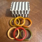 Vintage Bakelite Napkin Rings Set Of Six Multi Colored In Original Cardboard Box