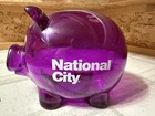 New Vintage National City Bank Piggy Bank Clear Purple Plastic Account Promotion