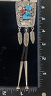 Vintage Navajo Turquoise Red Coral Sterling Silver Bolo Tie