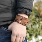 Mens Brown Leather Wrap Bracelet Wide Cuff Adjustable Retro Punk Viking Style