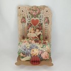 Antique Germany Victorian Valentine Card 3d Die Cut Pull Down Girls Roses 1890s