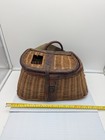 Vintage Fishing Creel Wicker Leather Basket Tackle Bait Fly Trout With Strap
