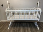 Vintage White Jenny Lind Spindle Style Wooden Baby Cradle bassinet