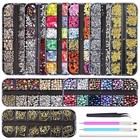 9 Boxes Nail Rhinestones Glitter Gems Diamonds Studs Crystals Sequins Kit Wit   