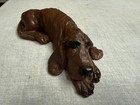 Vtg Sleeping Bloodhound Dog Figurine Faux Carved Wood Resin Basset Hound 8 