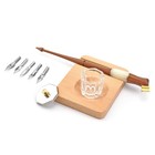 Wood Dip Pen Set Calligraphy Oblique Holder Desktop Stand Ink Bottle 5 Nibs
