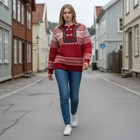 Norlender Norwegian Knit Sweater Kids 4 Red Good Fair Isle Wool Pewter Clasps