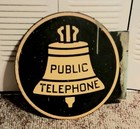Vintage Bell Public Telephone Two Sided Flange Sign Painted Metal 18  Diameter 