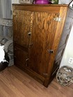 Antique Oak Wood Refrigerator Ice Box Chest Cabinet