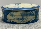 Vintage Droste Haarlem Holland Oval Metal Candy Tin White   Blue
