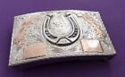 Spectacular Old Gc01 Mexico 925 Sterling Silver Gold Wash Horseshoe Belt Buckle