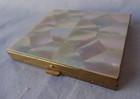 Vintage Marhill Mother Of Pearl   Brass Powder Compact With Mirror   Inner Lid