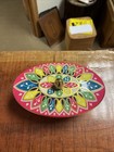 Vintage Multi-colored Embossed Oval Tin And Lid With Handle Made In Holland