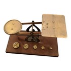Vintage English Postal Scale Weights Brass   Wood Good Pre-owned Condition 