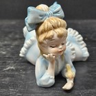 Lefton China Porcelain Blue Bisque Girl With Yellow Bird Kw 3757 Vintage